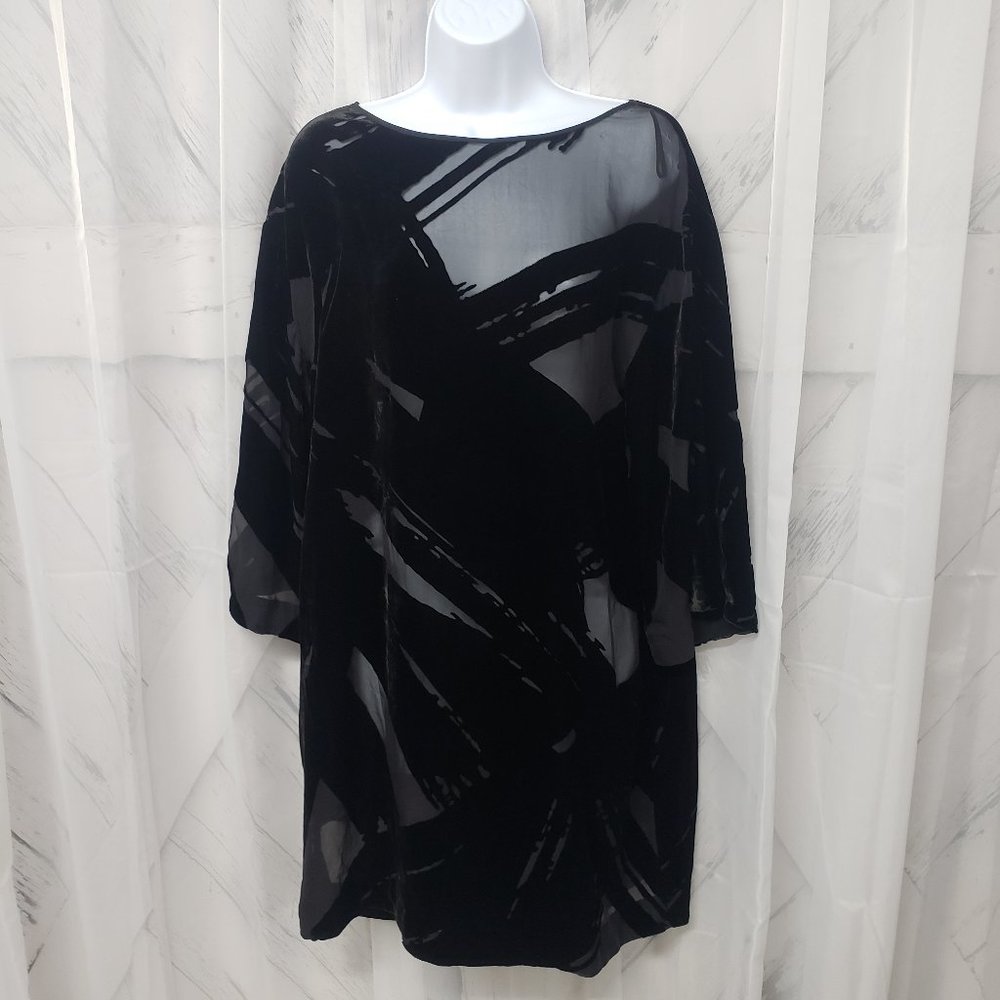 Trina Turk Black Velvet Silk Blend Semi Sheer Sheath Mini Tunic Dress Size M